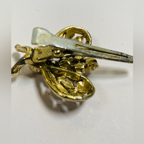 60s/70s Pearl And Gold Tone Metal Bee Hair Pin - Picture 9 of 9